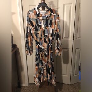 Nine West Long Sleeve Dress - Black, Blue, Tan, White